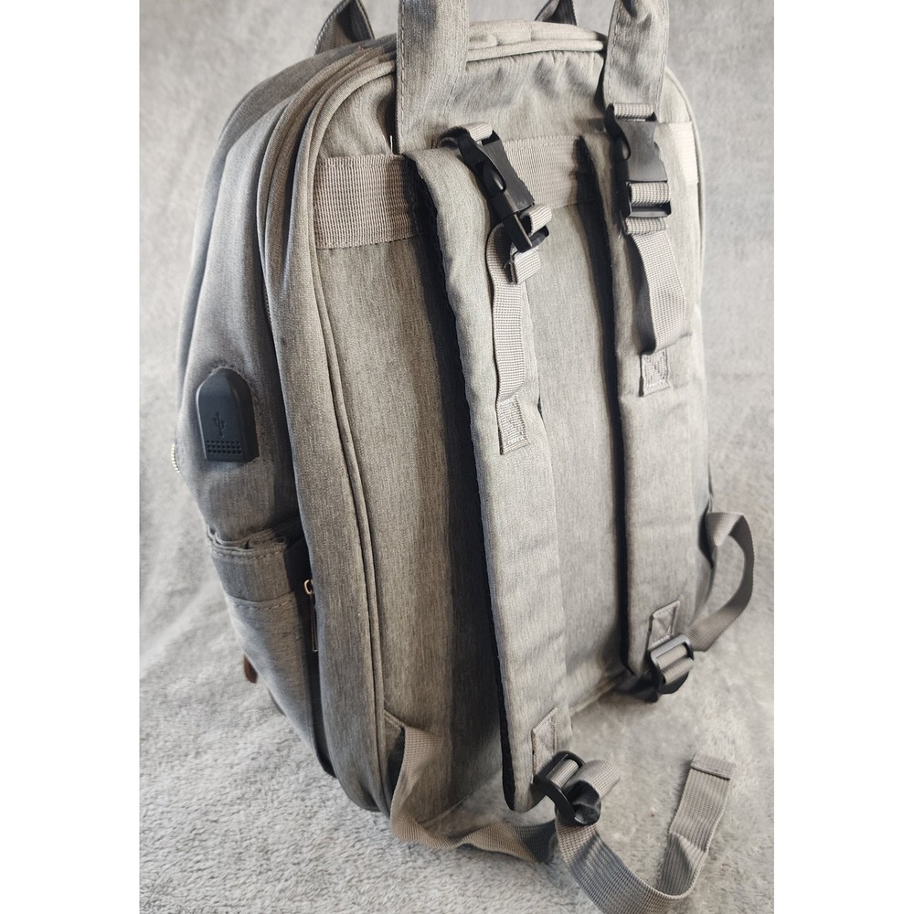 Cherrysea Diaper Bag Backpack Gray USB Charging Port Insulated Pockets Quilted - Picture 2 of 16